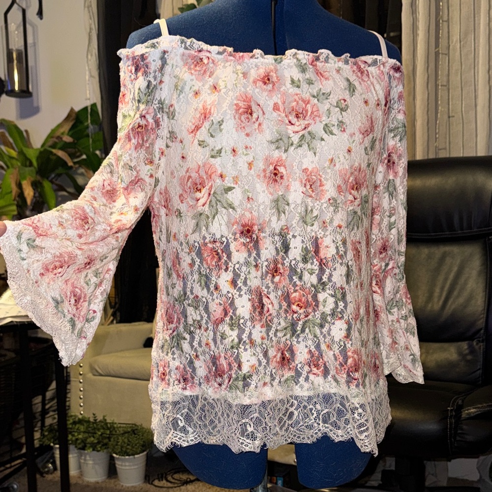 No Boundaries Pink Floral Lace Blouse